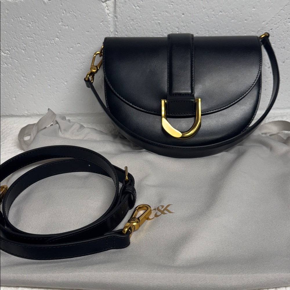 Charles & Keith Chic Black Leather Crossbody Bag with Gold Details NWT